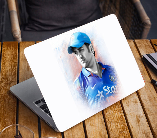 M S Dhoni Cricket Sports Player Blue & White Color Matte Finish Waterproof Laptopskin