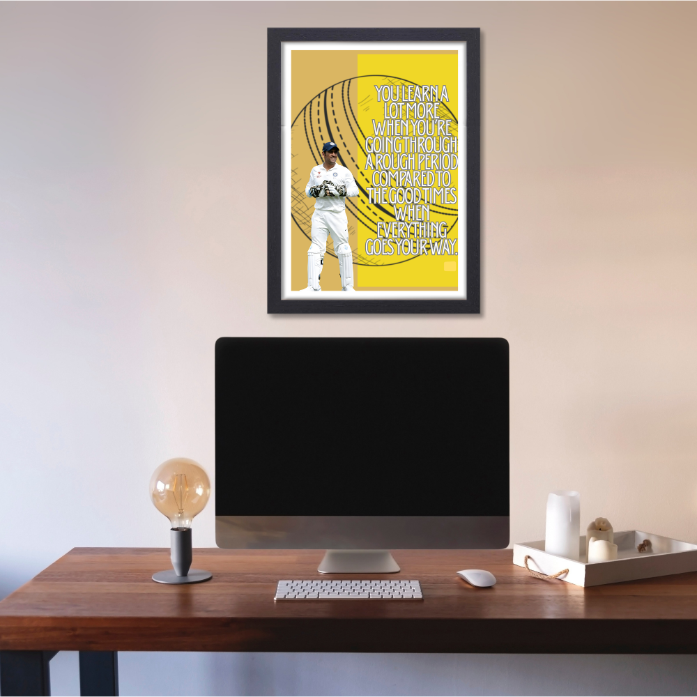 MS Dhoni Posters Mahi Wall Poster With Mahendra Singh Dhoni Motivational Quotes |  For Room Wall Decoration, Living Room Bedroom Boys Gift Fan| Cricket Lover Cricketers Wall Decor Painting with framed without frame framed