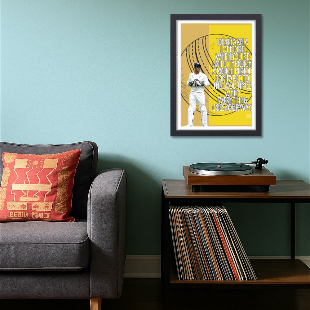 MS Dhoni Posters Mahi Wall Poster With Mahendra Singh Dhoni Motivational Quotes |  For Room Wall Decoration, Living Room Bedroom Boys Gift Fan| Cricket Lover Cricketers Wall Decor Painting with framed without frame framed