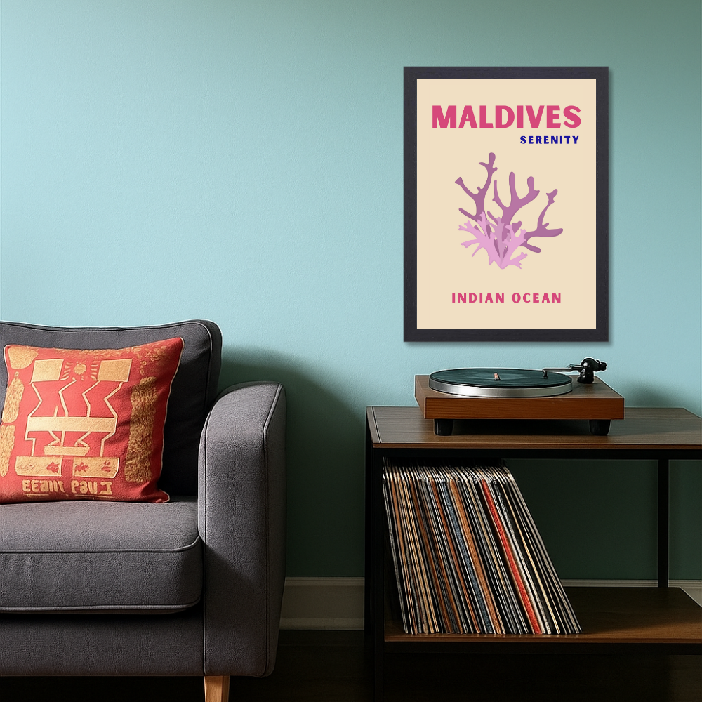 Traveling Theme wall Frame, Wall Frames for Living Room, Framed Travel Photo Frames for wall decor, Travel Frame for wall decor, room decor, Hostels, Hotels, Restraunts Maldives Serenity Wall Art