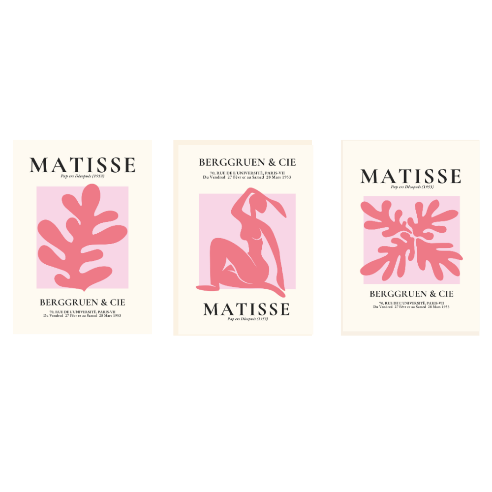 Set of 3 Henri Matisse Wall Art Paintings Framed Poster for Home Decoration, Living Room, Bedroom, Kitchen, and Office Wall Decoration Classic Aesthetic