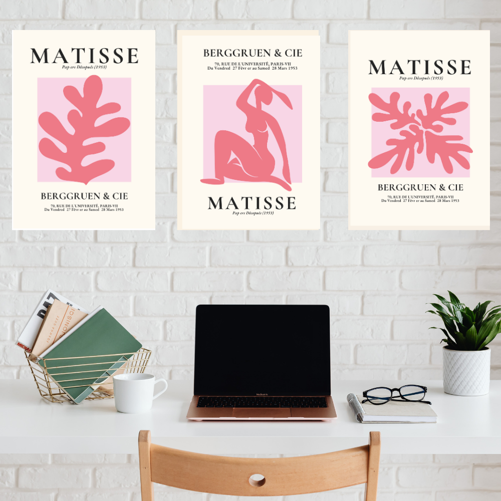 Set of 3 Henri Matisse Wall Art Paintings Framed Poster for Home Decoration, Living Room, Bedroom, Kitchen, and Office Wall Decoration Classic Aesthetic