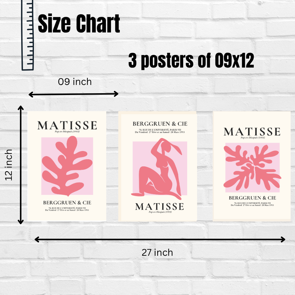 Set of 3 Henri Matisse Wall Art Paintings Framed Poster for Home Decoration, Living Room, Bedroom, Kitchen, and Office Wall Decoration Classic Aesthetic