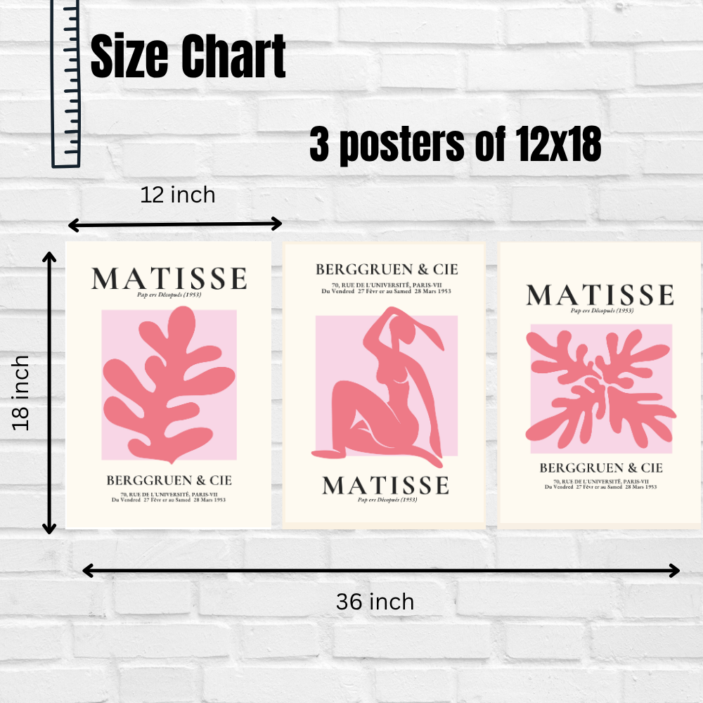 Set of 3 Henri Matisse Wall Art Paintings Framed Poster for Home Decoration, Living Room, Bedroom, Kitchen, and Office Wall Decoration Classic Aesthetic