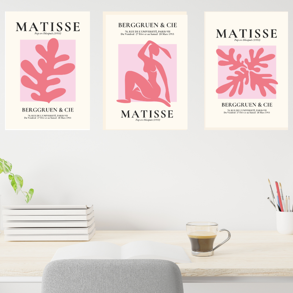 Set of 3 Henri Matisse Wall Art Paintings Framed Poster for Home Decoration, Living Room, Bedroom, Kitchen, and Office Wall Decoration Classic Aesthetic