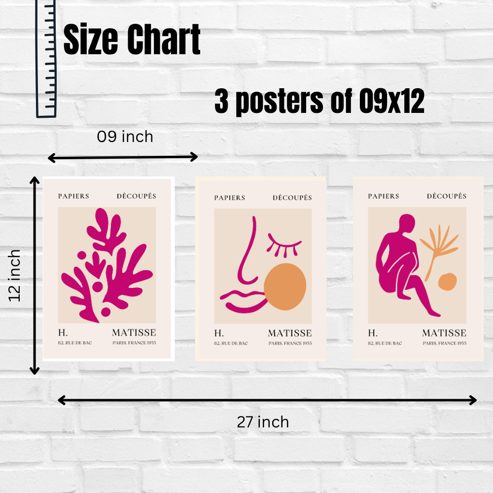 Set of 3 Henri Matisse Wall Art Paintings Framed Poster for Home Decoration, Living Room, Bedroom, hall, Kitchen, and Office Wall Decoration