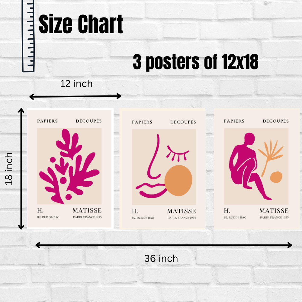 Set of 3 Henri Matisse Wall Art Paintings Framed Poster for Home Decoration, Living Room, Bedroom, hall, Kitchen, and Office Wall Decoration