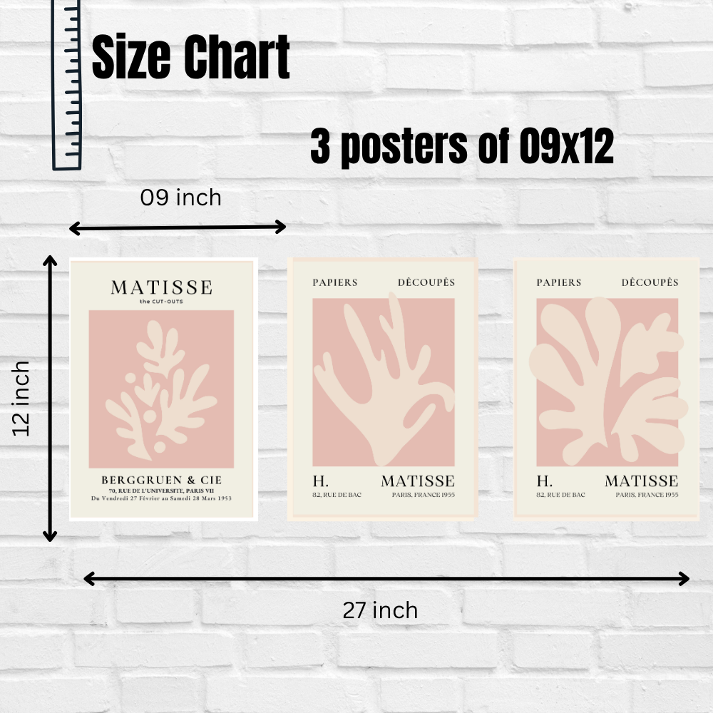 Set of 3 Henri Matisse Wall Art Paintings Framed Poster for Home Decoration, Living Room, Bedroom, Kitchen, and Office Wall Decoration