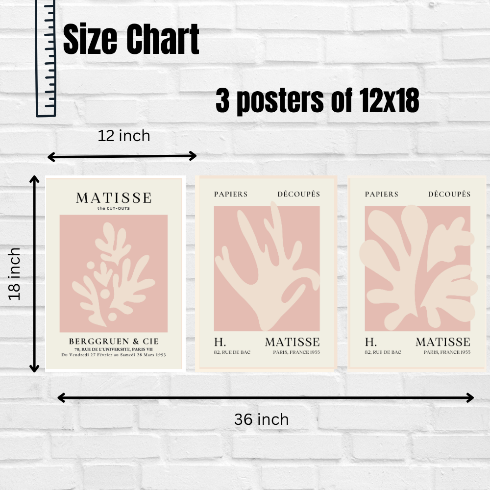 Set of 3 Henri Matisse Wall Art Paintings Framed Poster for Home Decoration, Living Room, Bedroom, Kitchen, and Office Wall Decoration