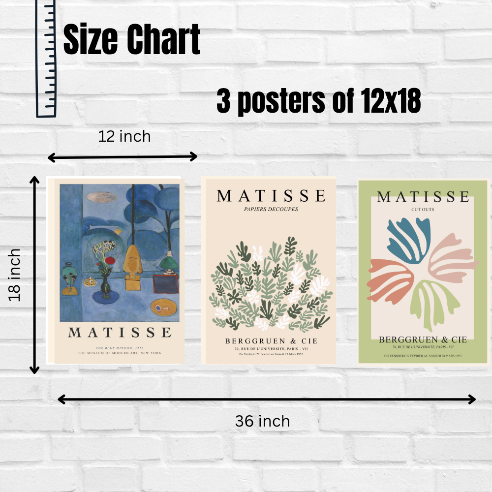 Set of 3 Henri Matisse Wall Art Paintings Framed Poster for Home Decoration, Living Room, Bedroom, Kitchen, and Office Wall Decoration (Copy)