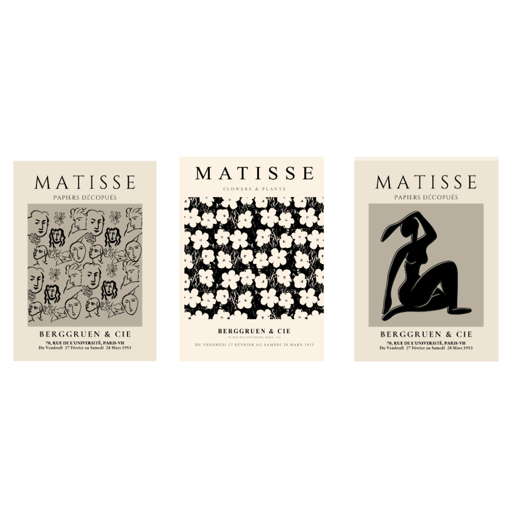 Set of 3 Henri Matisse Wall Art Paintings Framed Poster for Home Decoration, Living Room, Bedroom, hall, Kitchen, and Office Wall Decoration