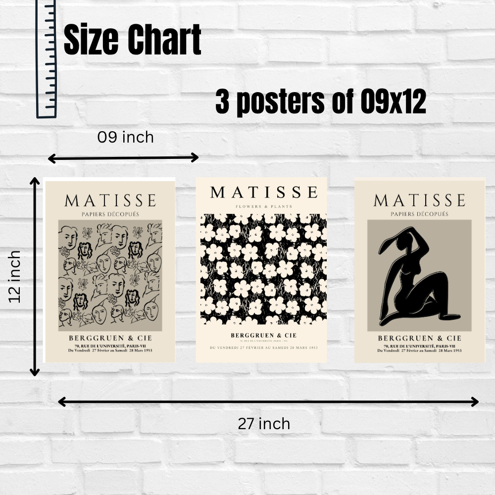 Set of 3 Henri Matisse Wall Art Paintings Framed Poster for Home Decoration, Living Room, Bedroom, hall, Kitchen, and Office Wall Decoration