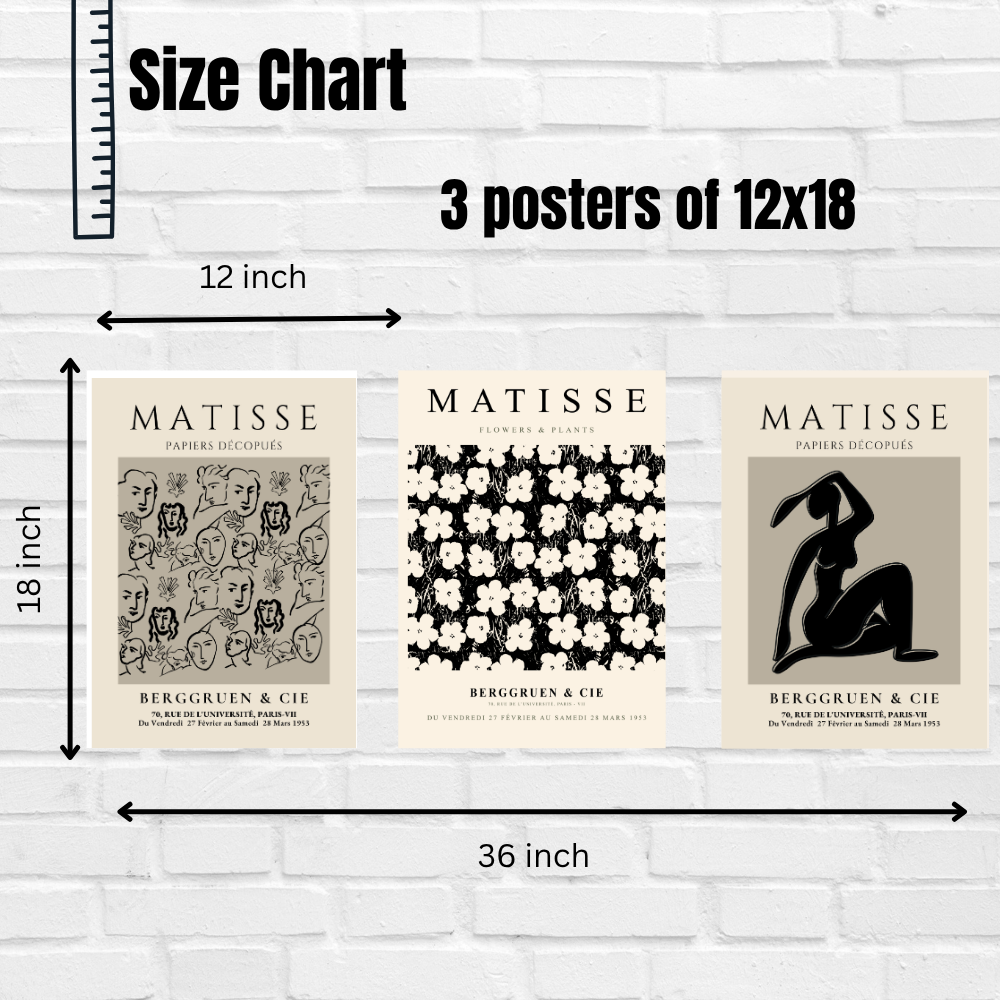 Set of 3 Henri Matisse Wall Art Paintings Framed Poster for Home Decoration, Living Room, Bedroom, hall, Kitchen, and Office Wall Decoration