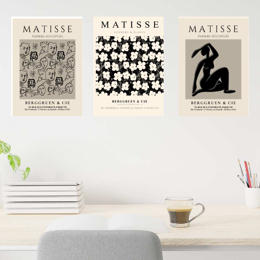 Set of 3 Henri Matisse Wall Art Paintings Framed Poster for Home Decoration, Living Room, Bedroom, hall, Kitchen, and Office Wall Decoration