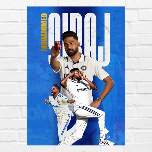 Mohammed Siraj Framed Poster - Siraj Photo Frame, Cricketers Posters for Wall, Cricketers Photo Frame for turf, sports room decoration,  Interior decor for man caves, cricket-themed