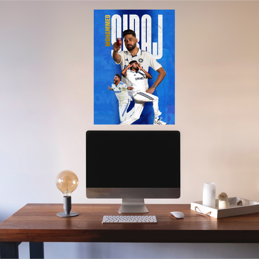 Mohammed Siraj Framed Poster - Siraj Photo Frame, Cricketers Posters for Wall, Cricketers Photo Frame for turf, sports room decoration,  Interior decor for man caves, cricket-themed