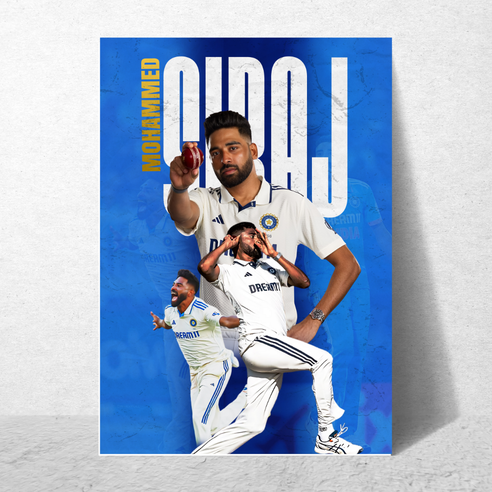 Mohammed Siraj Framed Poster - Siraj Photo Frame, Cricketers Posters for Wall, Cricketers Photo Frame for turf, sports room decoration,  Interior decor for man caves, cricket-themed