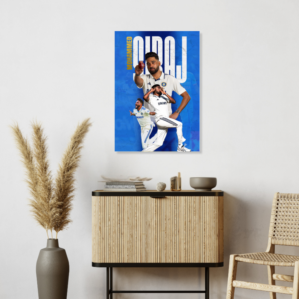 Mohammed Siraj Framed Poster - Siraj Photo Frame, Cricketers Posters for Wall, Cricketers Photo Frame for turf, sports room decoration,  Interior decor for man caves, cricket-themed