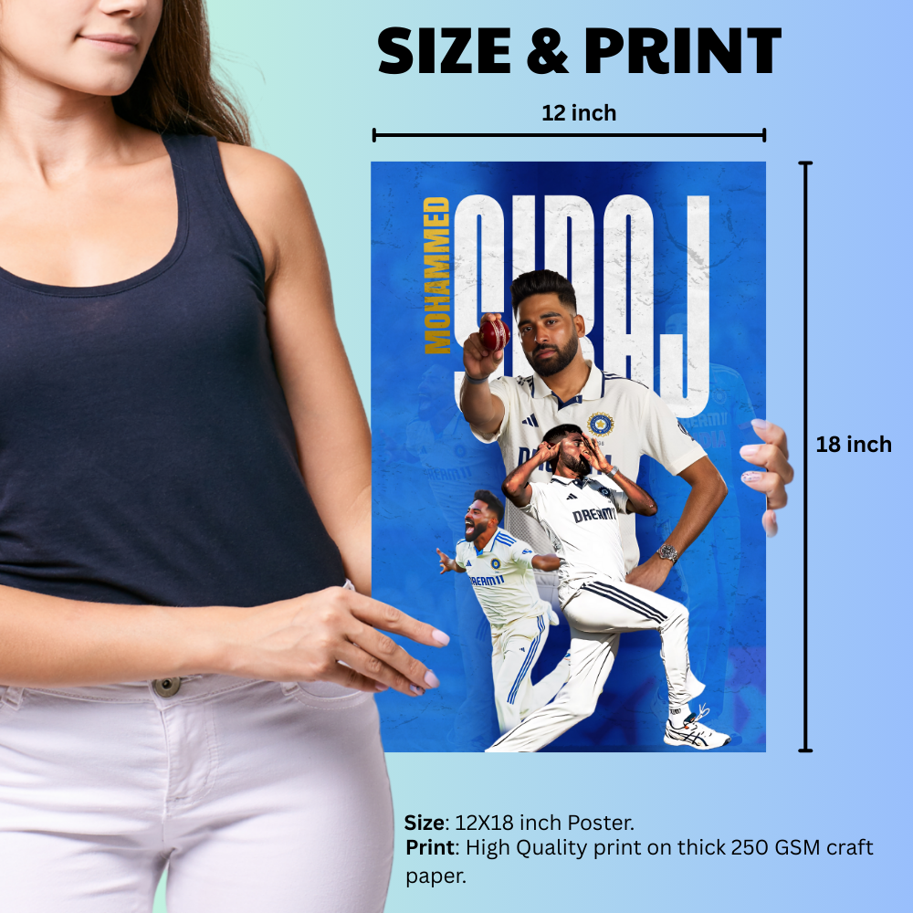 Mohammed Siraj Framed Poster - Siraj Photo Frame, Cricketers Posters for Wall, Cricketers Photo Frame for turf, sports room decoration,  Interior decor for man caves, cricket-themed