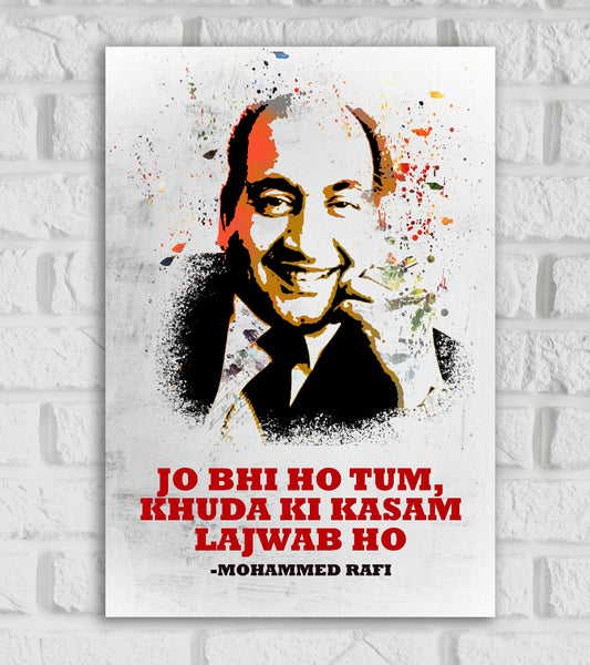 Mohammed Rafi A Indian Playback Singer Painting Pop Art Music Artist Artwork Popular Singers Singing illustration Bollywood Songs Colorful Matte Finish Beautiful Wall Decor Framed Poster
