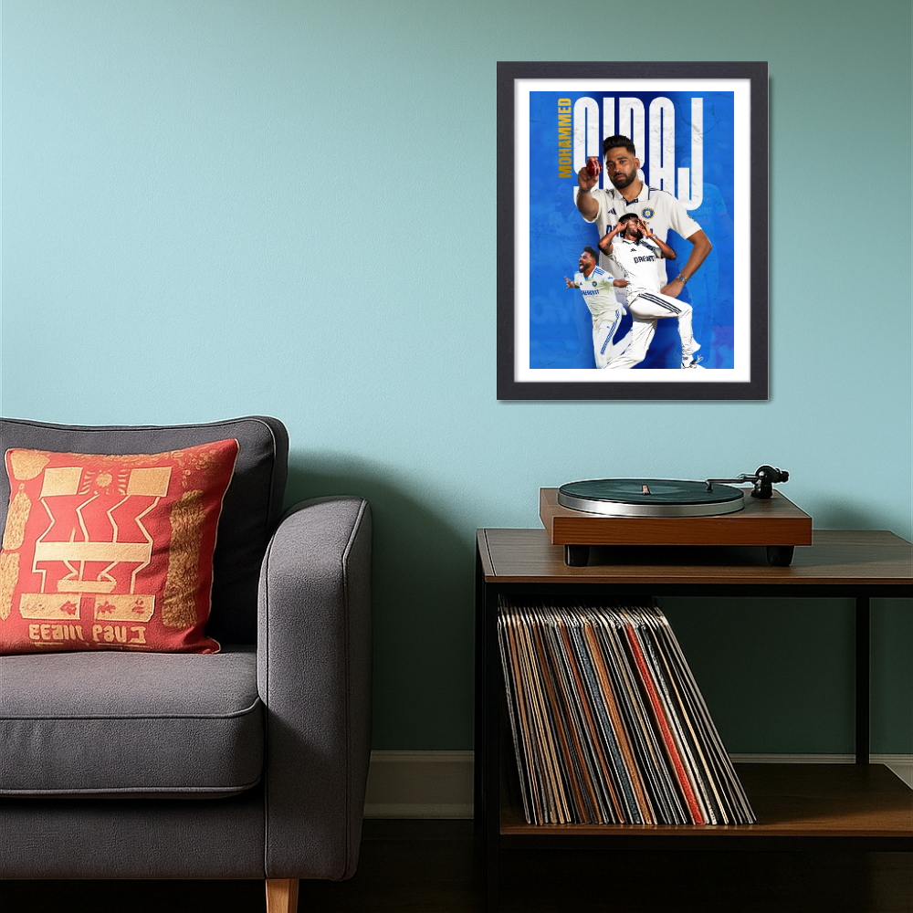Mohammed Siraj Framed Poster - Siraj Photo Frame, Cricketers Posters for Wall, Cricketers Photo Frame for turf, sports room decoration,  Interior decor for man caves, cricket-themed