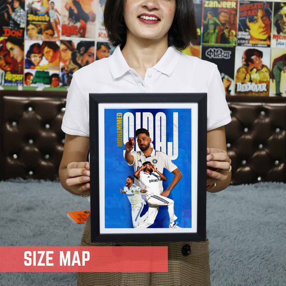 Mohammed Siraj Framed Poster - Siraj Photo Frame, Cricketers Posters for Wall, Cricketers Photo Frame for turf, sports room decoration,  Interior decor for man caves, cricket-themed