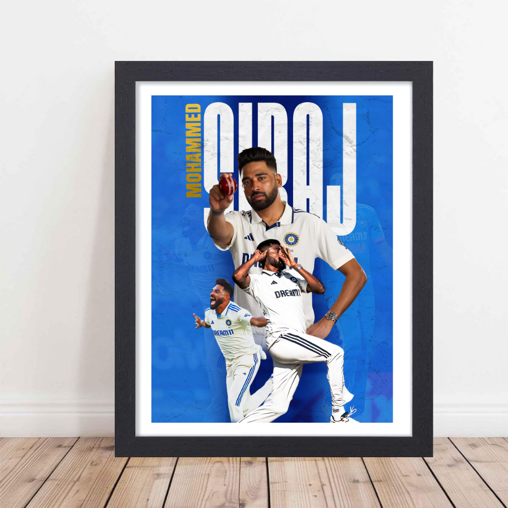 Mohammed Siraj Framed Poster - Siraj Photo Frame, Cricketers Posters for Wall, Cricketers Photo Frame for turf, sports room decoration,  Interior decor for man caves, cricket-themed