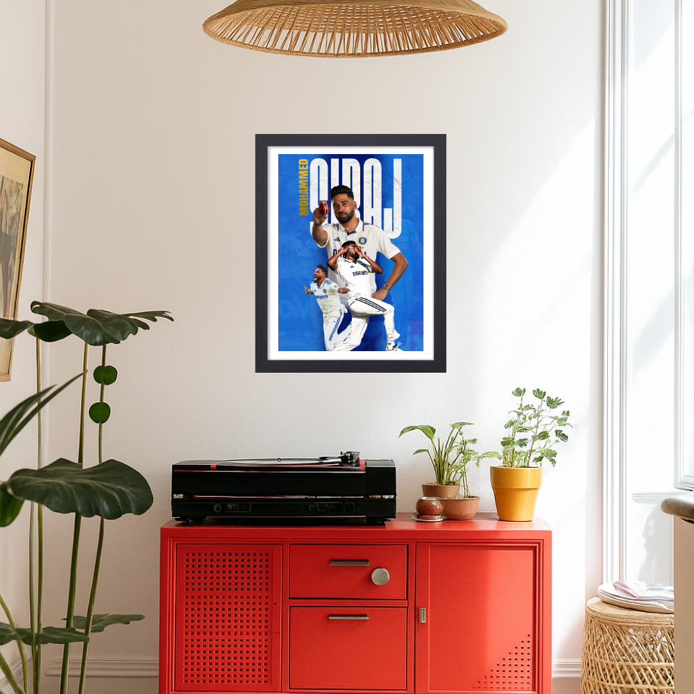 Mohammed Siraj Framed Poster - Siraj Photo Frame, Cricketers Posters for Wall, Cricketers Photo Frame for turf, sports room decoration,  Interior decor for man caves, cricket-themed