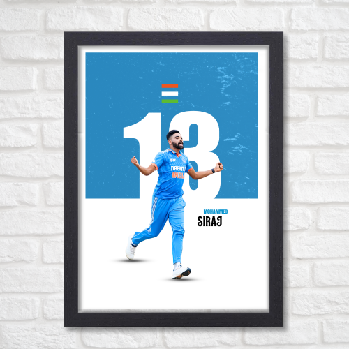 Mohammed Siraj Framed Poster, Siraj Photo Frame, Cricketers Posters for Wall, Cricketers Photo Frame, Motivational Quote Frame for turf, sports room decoration,  Interior decor for man caves, cricket-themed