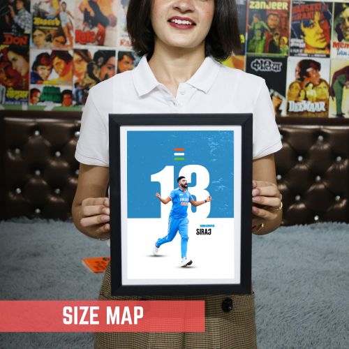 Mohammed Siraj Framed Poster, Siraj Photo Frame, Cricketers Posters for Wall, Cricketers Photo Frame, Motivational Quote Frame for turf, sports room decoration,  Interior decor for man caves, cricket-themed