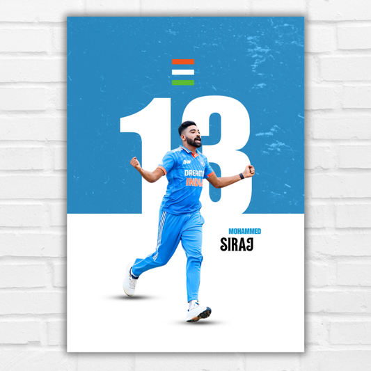 Mohammed Siraj Framed Poster, Siraj Photo Frame, Cricketers Posters for Wall, Cricketers Photo Frame, Motivational Quote Frame for turf, sports room decoration,  Interior decor for man caves, cricket-themed Cricketer Mohammed Siraj Framed Poster Rohit Sharma Virat Kohli dhoni poster frame For wall decor Home Wall room office living building hall bedroom hostel Boys wall photo Motivational quote Jersey Bat Helmet Ball