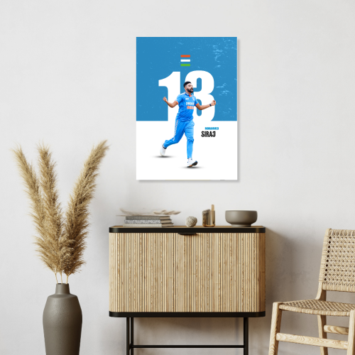Mohammed Siraj Framed Poster, Siraj Photo Frame, Cricketers Posters for Wall, Cricketers Photo Frame, Motivational Quote Frame for turf, sports room decoration,  Interior decor for man caves, cricket-themed