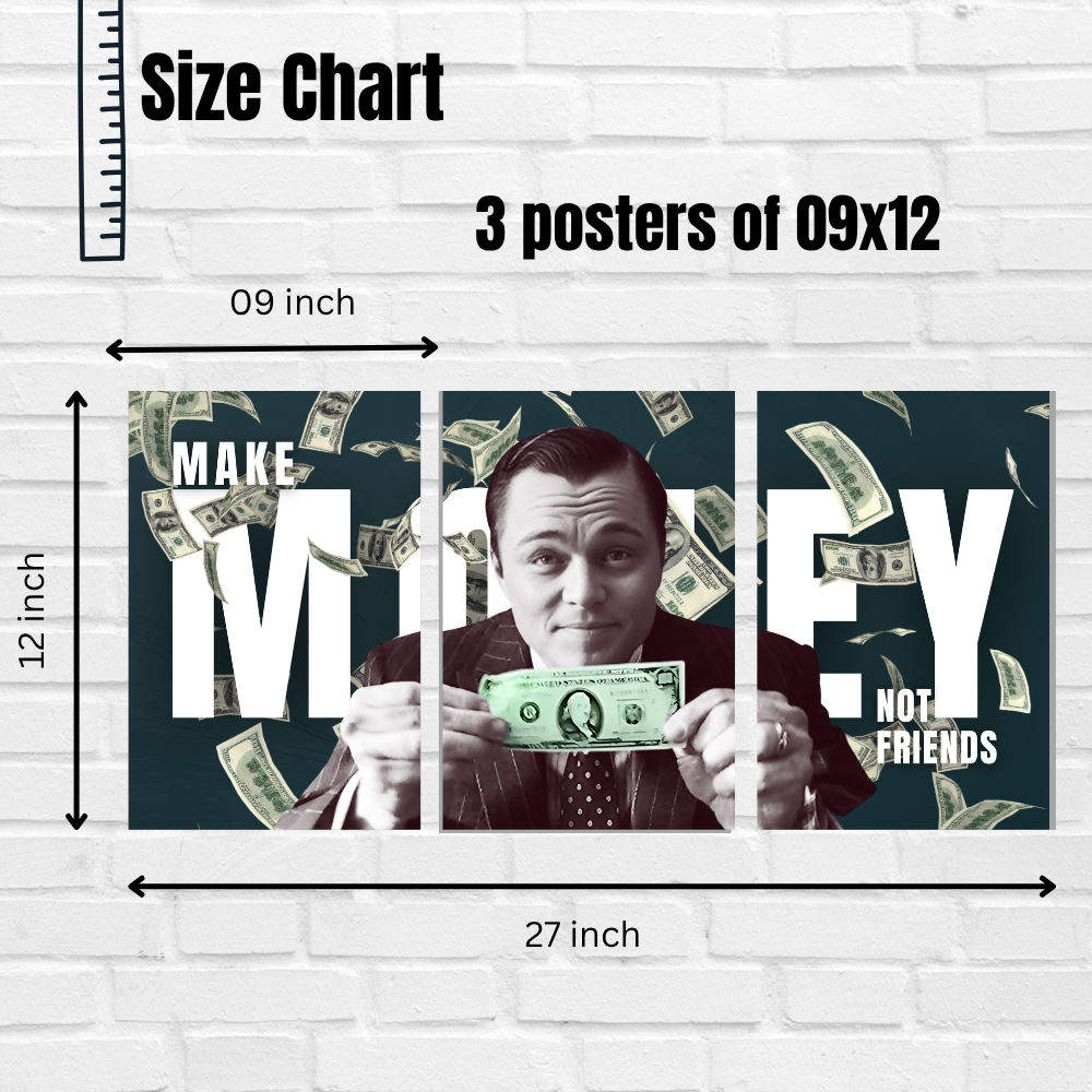 Make Money Not Friends 3-Piece Poster | Jordan Belfort Inspired Wall Art