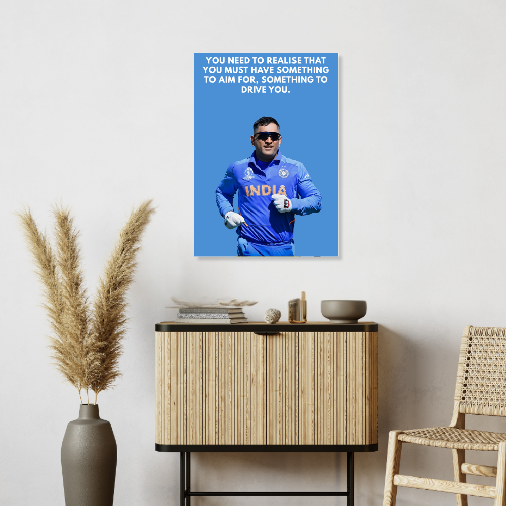 MS Dhoni Posters Mahi Wall Poster With Mahendra Singh Dhoni Motivational Quotes |  For Room Wall Decoration, Living Room Bedroom Boys Gift Fan| Cricket Lover Cricketers Wall Decor Painting with framed without frame frames