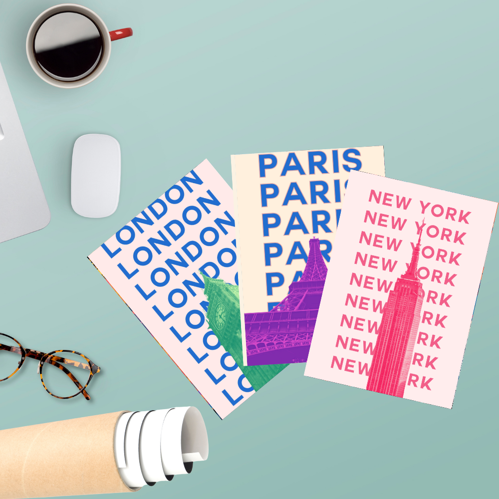 Good Hope Set of 3 Framed POSTER Cityscape Wall Art Inches Bold Typography Posters Featuring Landmarks of London, Paris & New York for Home Decoration