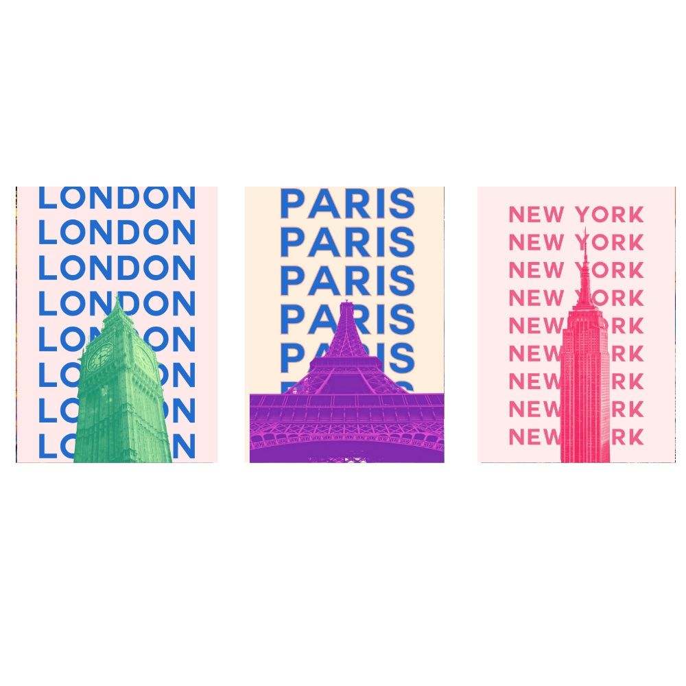 Good Hope Set of 3 Framed POSTER Cityscape Wall Art Inches Bold Typography Posters Featuring Landmarks of London, Paris & New York for Home Decoration