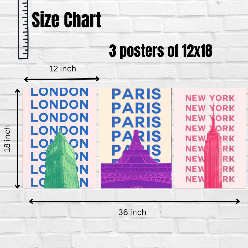Good Hope Set of 3 Framed POSTER Cityscape Wall Art Inches Bold Typography Posters Featuring Landmarks of London, Paris & New York for Home Decoration