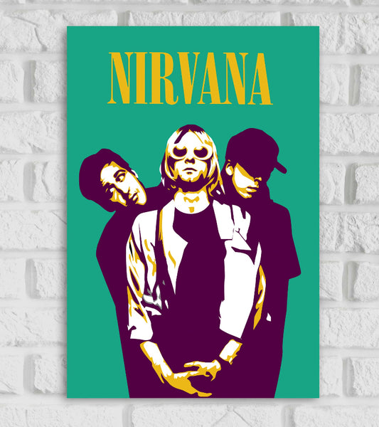 Nirvana Rock Band Pop Art Music Artist Artwork Popular Singers Singing illustration Hollywood Songs Blue Color Matte Finish Beautiful Wall Decor Framed Poster