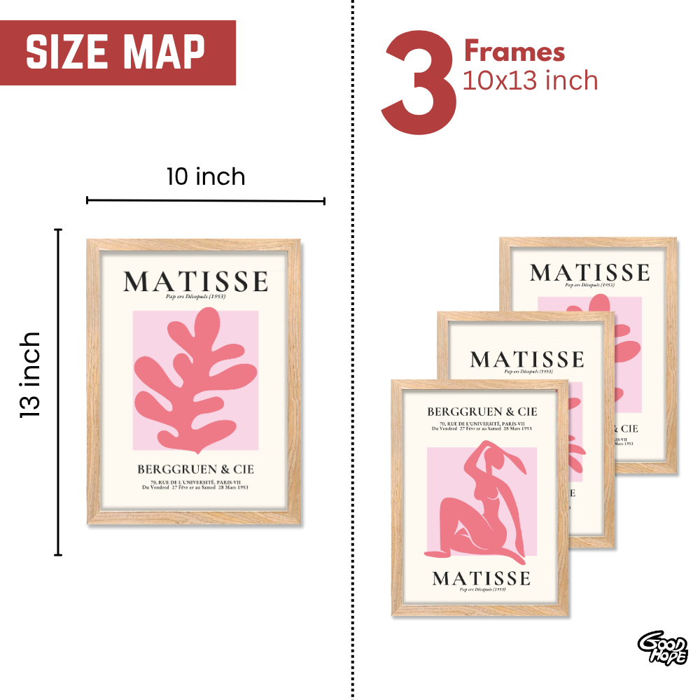 Set of 3 Henri Matisse Wall Art Paintings Framed Poster for Home Decoration, Living Room, Bedroom, Kitchen, and Office Wall Decoration Classic Aesthetic