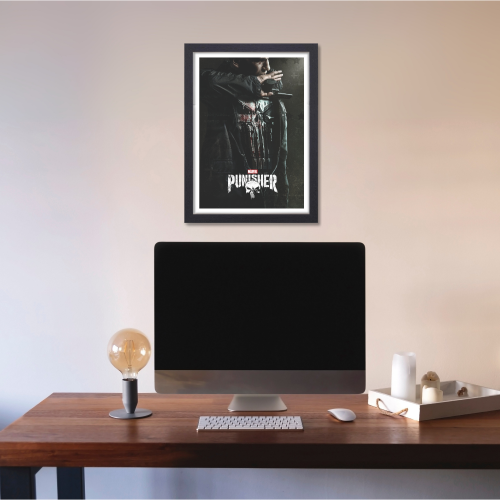 The Punisher Movie Poster Frame Action Thriller Film Series Framed Posters Hollywood Movies Art work Canvas Painting Photo Frames  for Wall Decor Home Decoration Living Room Bedroom Office Restraunt & Cafe