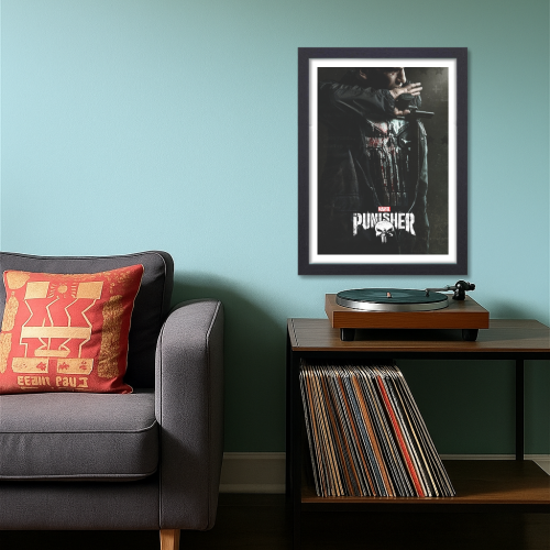 The Punisher Movie Poster Frame Action Thriller Film Series Framed Posters Hollywood Movies Art work Canvas Painting Photo Frames  for Wall Decor Home Decoration Living Room Bedroom Office Restraunt & Cafe