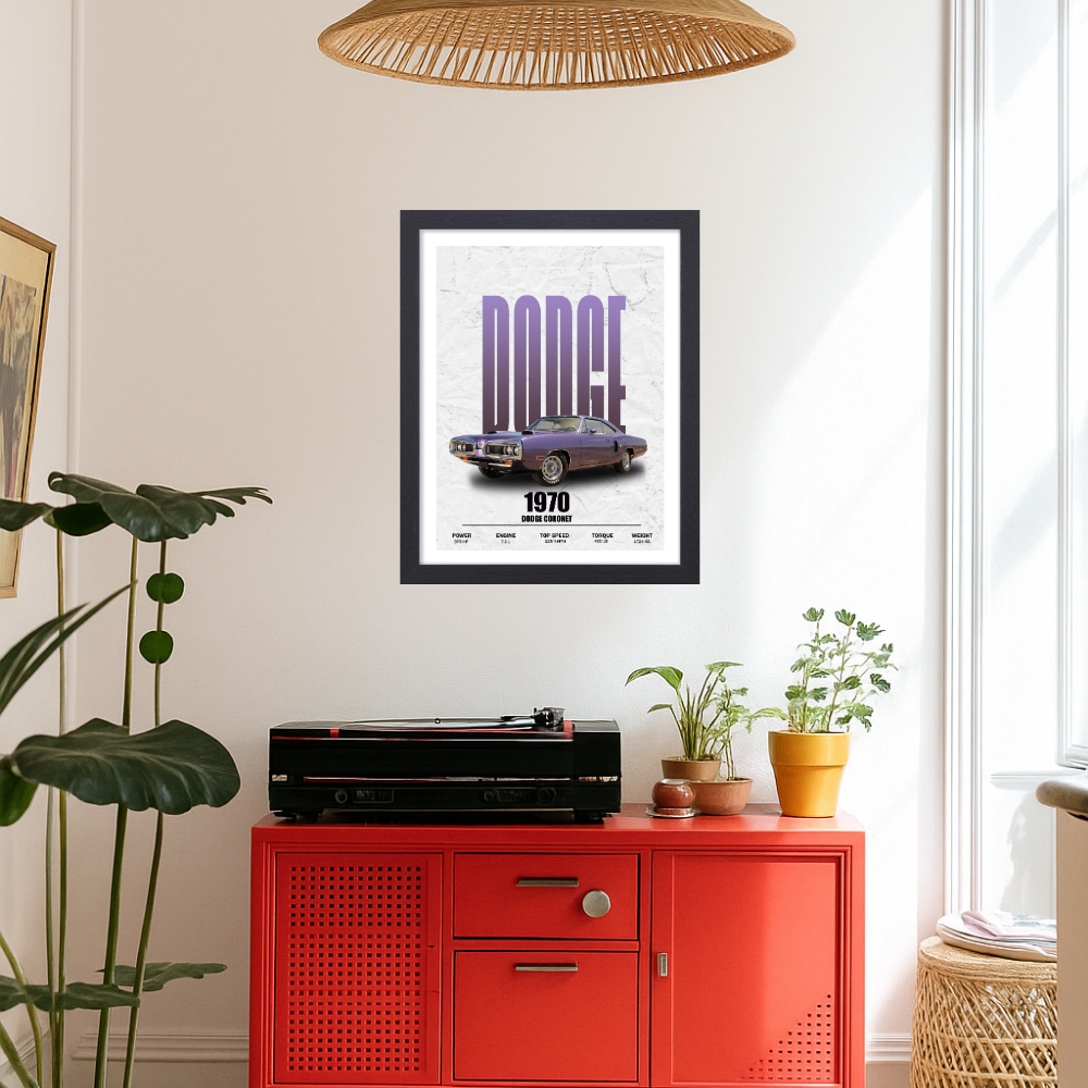 1970 Dodge Coronet Poster Frame, Framed Car Wall Art, Vintage Print for Garage, Man Cave, Office, or Home Decor Living Room, Sports, Study Room Bedroom Hostel Boys