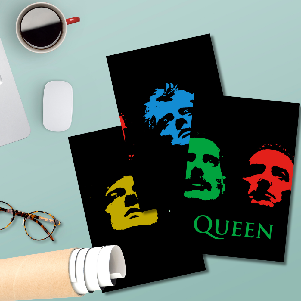 Queen Band Pop Art Split Poster (12x18 Inch or 9x12 Inch) – Colorful Wall Art for Music Lovers