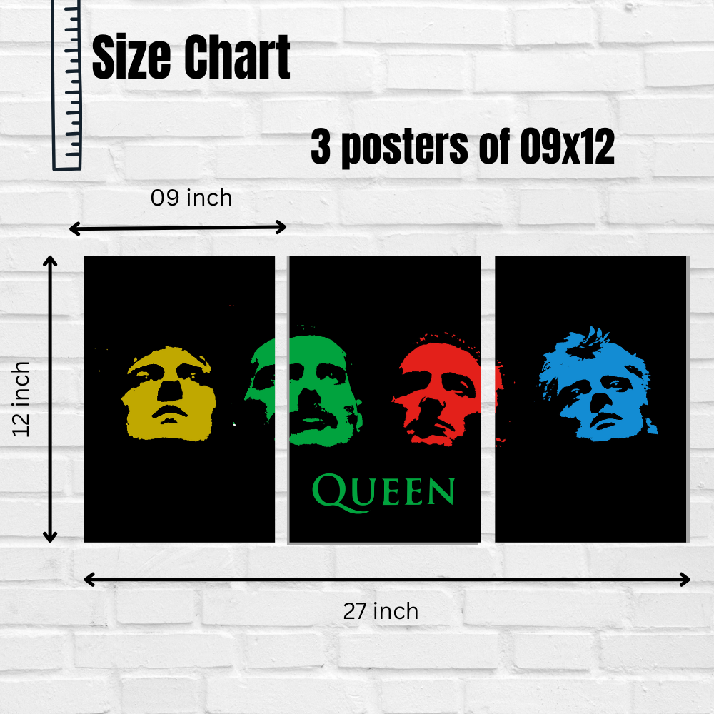 Queen Band Pop Art Split Poster (12x18 Inch or 9x12 Inch) – Colorful Wall Art for Music Lovers