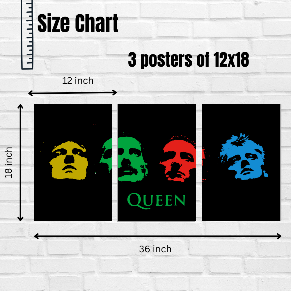 Queen Band Pop Art Split Poster (12x18 Inch or 9x12 Inch) – Colorful Wall Art for Music Lovers