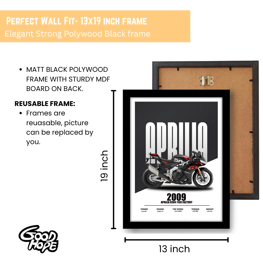 Aprilia RSV4 A4 Bike Framed Poster, Bike Posters for Wall Art , Bike Poster for wall decor, room decor, decoration Superbikes Motorcycle Paintings Wallpaper | Sports Bike Decor for Home or Garage Home Office