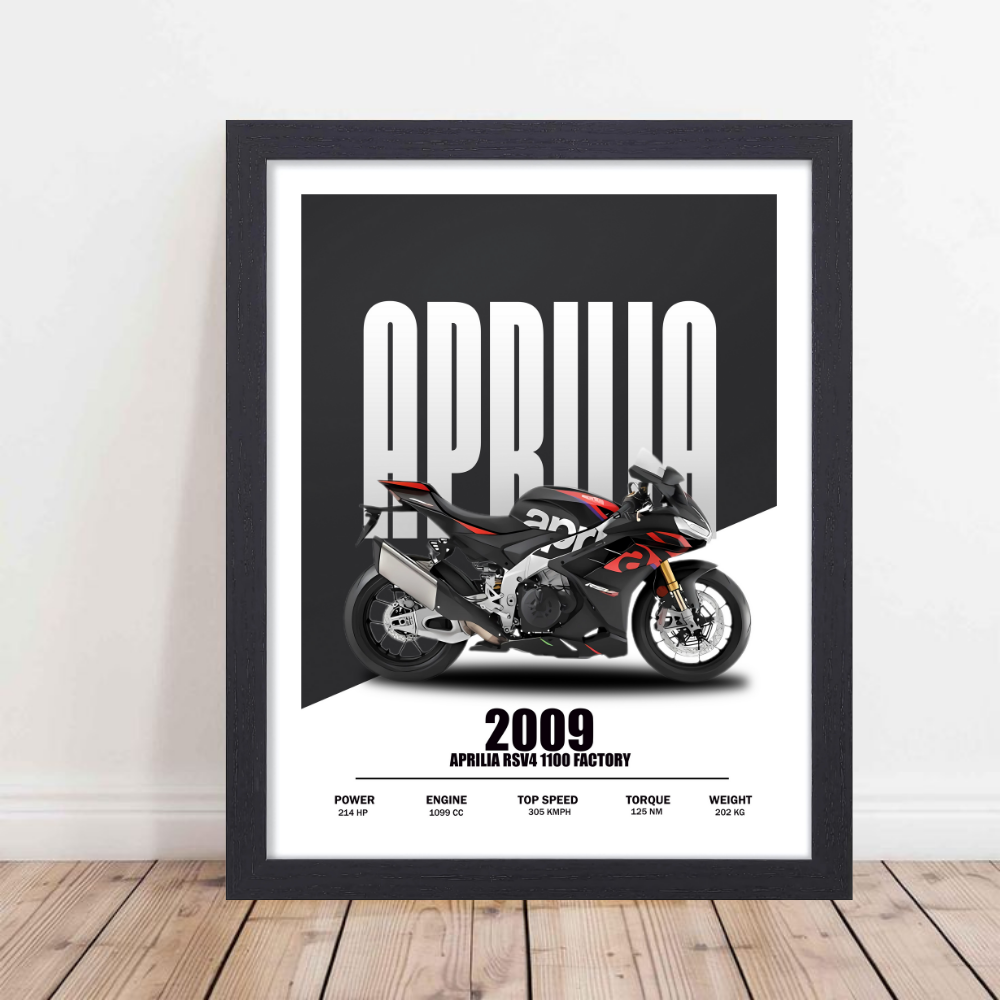Aprilia RSV4 A4 Bike Framed Poster, Bike Posters for Wall Art , Bike Poster for wall decor, room decor, decoration Superbikes Motorcycle Paintings Wallpaper | Sports Bike Decor for Home or Garage Home Office