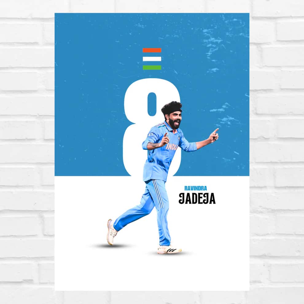 Cricketer Ravindra Jadeja Poster Frame, Cricket Players Photo frame, Cricketers Framed Posters for wall decor, room decor, livingroom, Posters for Boys rooms, hostel Cricket fans
