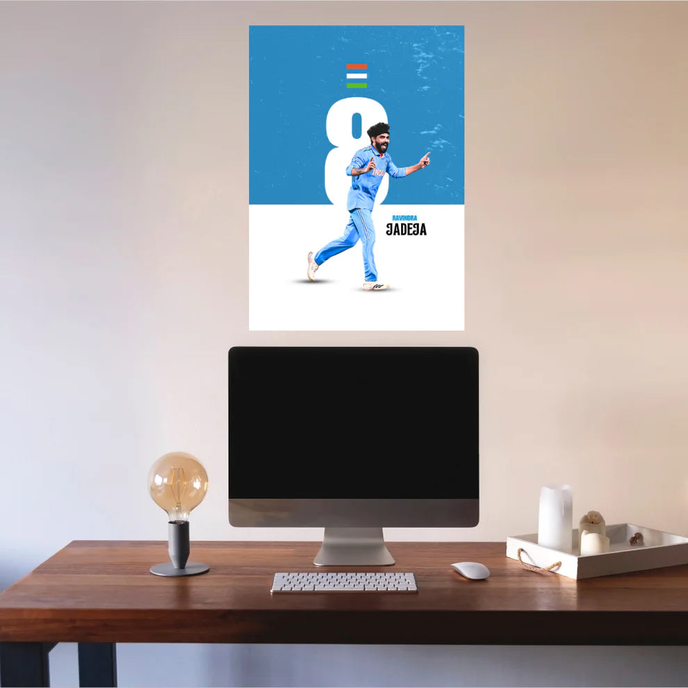 Cricketer Ravindra Jadeja Poster Frame, Cricket Players Photo frame, Cricketers Framed Posters for wall decor, room decor, livingroom, Posters for Boys rooms, hostel Cricket fans