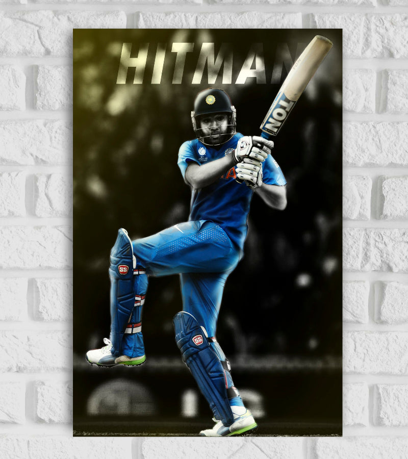 Rohit Sharma Indian Cricketer Cricketer Sports Player Cricket World Cup T20 IPL Blue Color Matte Finish Wall Decor Posters Frame